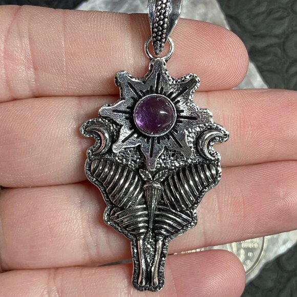 Amethyst Luna Moth Flower Sun Crescent Moon Mystic Pendant (65 83950) - Picture 1 of 7